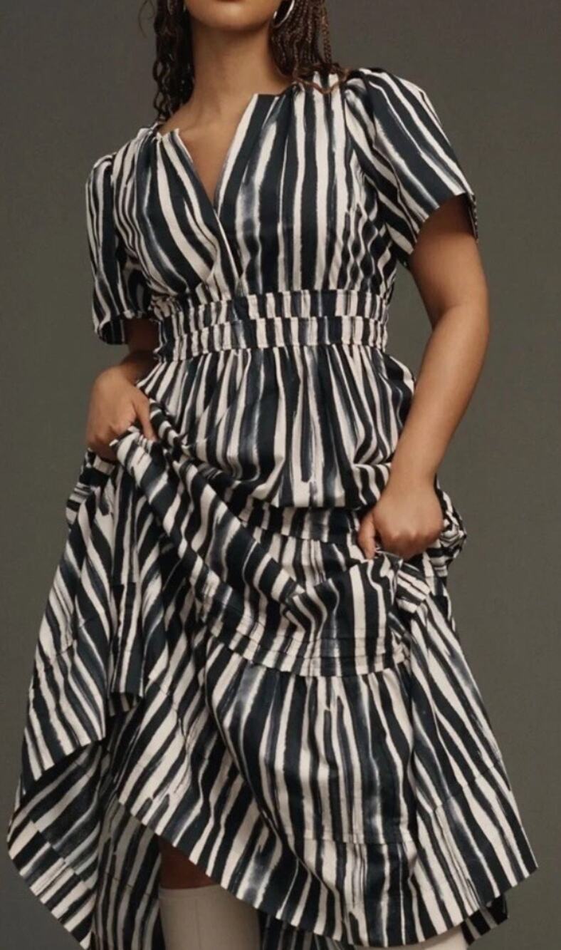 Anthropologie The Somerset Maxi Dress Black White Size Medium Hook Eye Flaw